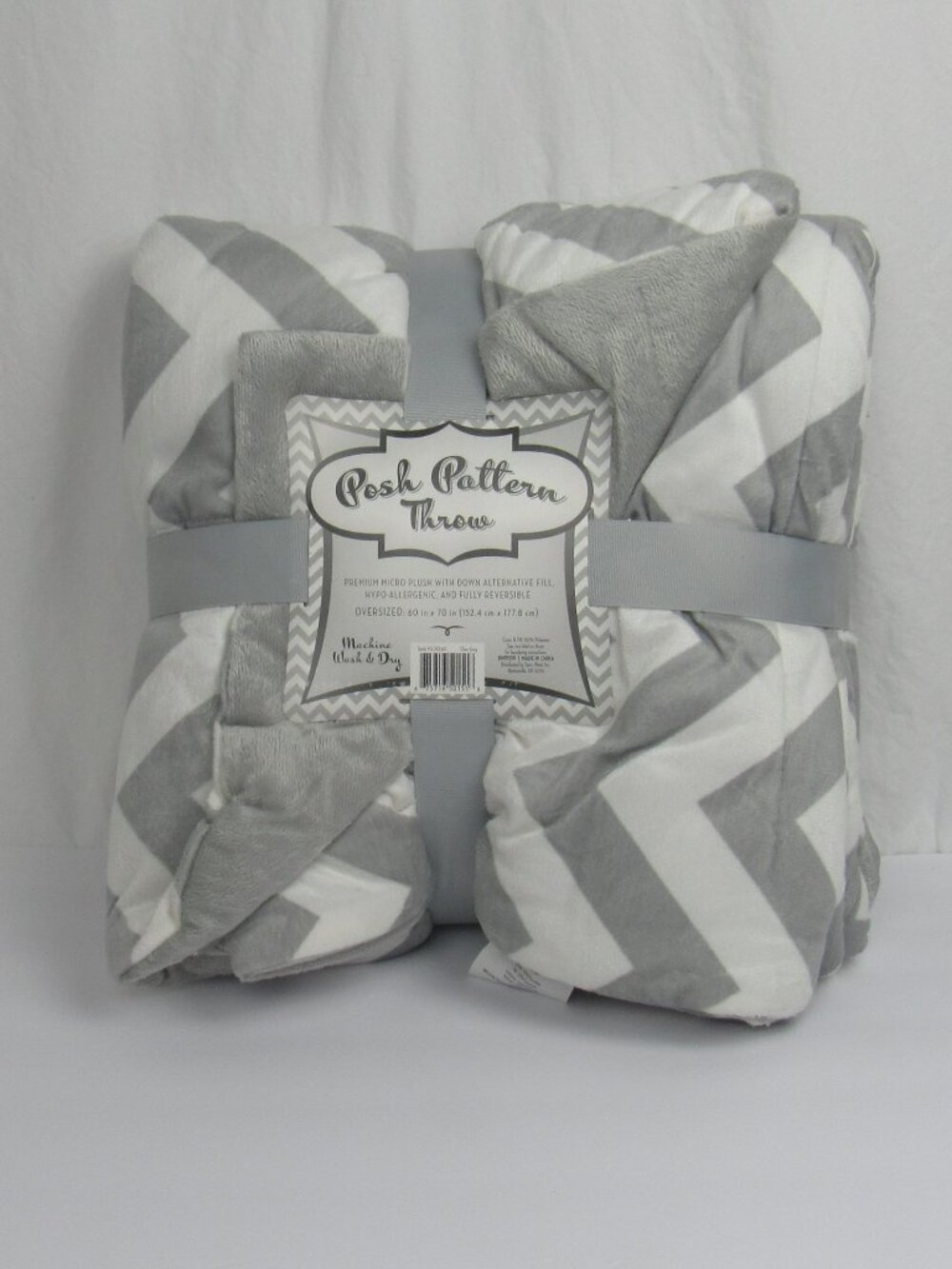 Posh Pattern Throw in Grey and White Chevron Throw Blanket - 60" x 70"